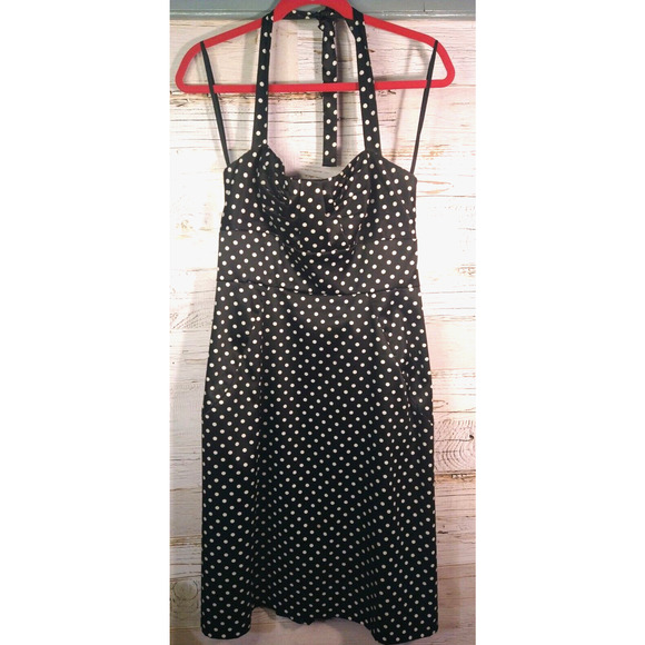 Donna Ricco Size 8 Halter Polka Dot Dress – Rockabilly Vibes, Fitted Bodice - Picture 2 of 8